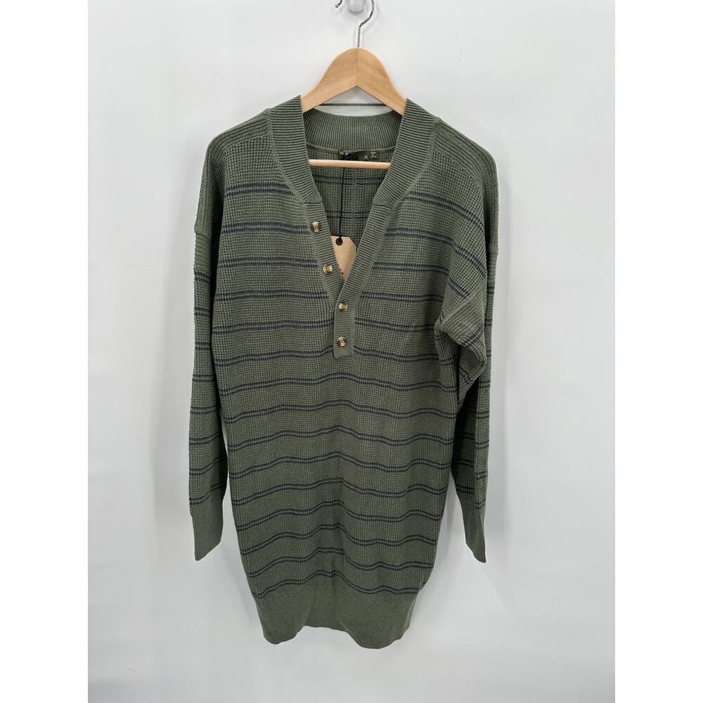PRANA NWT Milani Henley Long Sleeve Sweater Dress in Kale Green Stripe // M - Picture 2 of 11